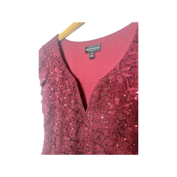 Connected Apparel Maroon Lace V-Neck Dress Women’s Size 6P Small Petite Cocktail - Picture 4 of 5